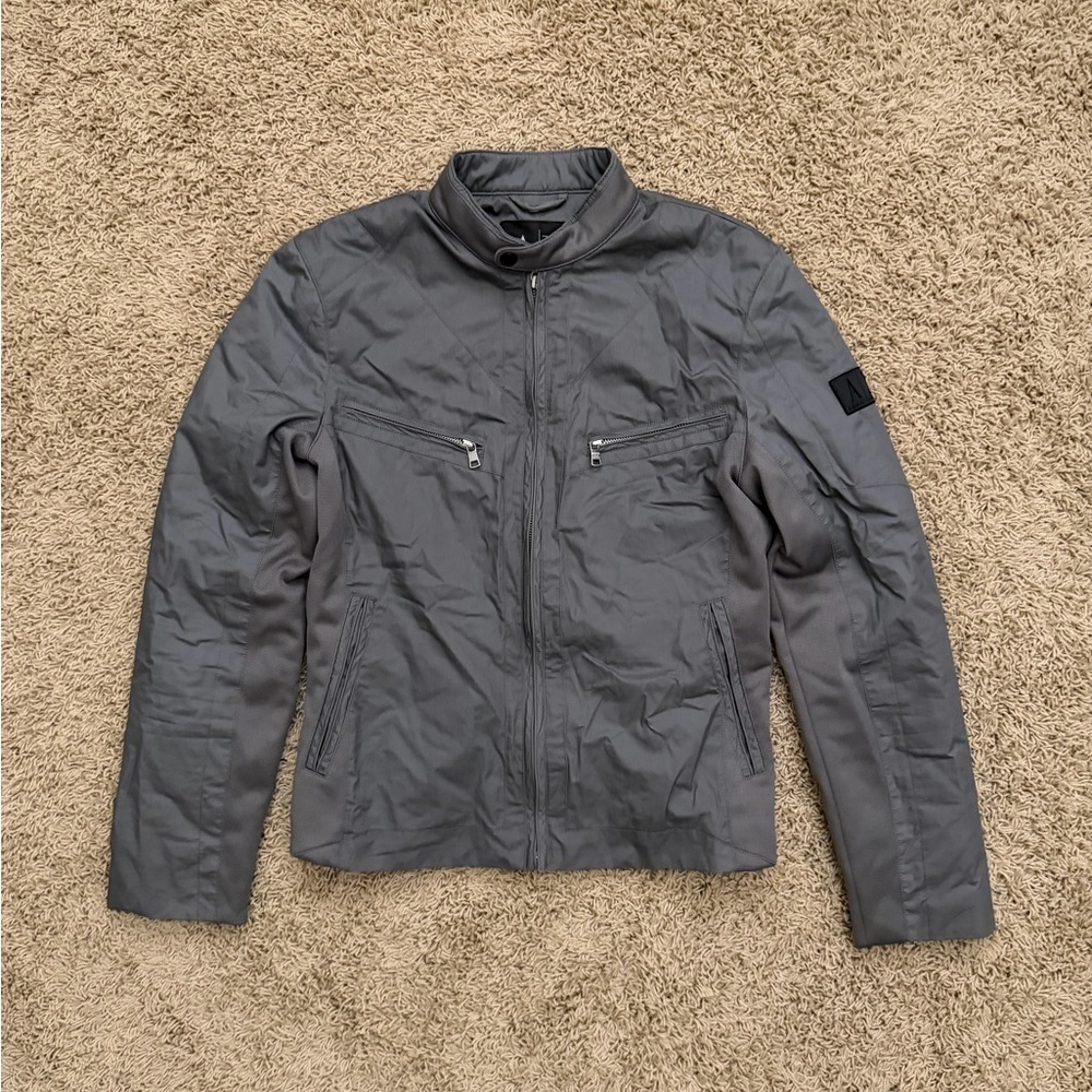 Armani Exchange Men Jacket Small Gray Bomber Biker Moto Cotton Linen Blend